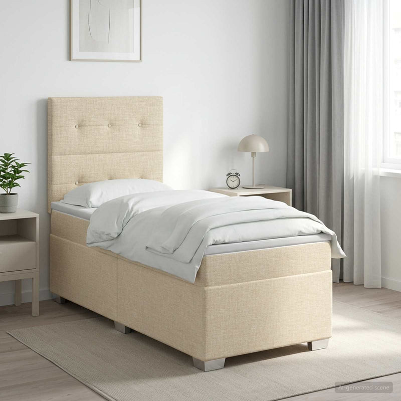 Pat boxspring cu saltea Crem 80 x 200 cm Țesătură