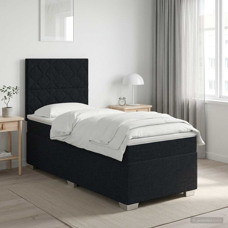Pat boxspring cu saltea cu headboard Negru 80 x 200 cm Țesătură