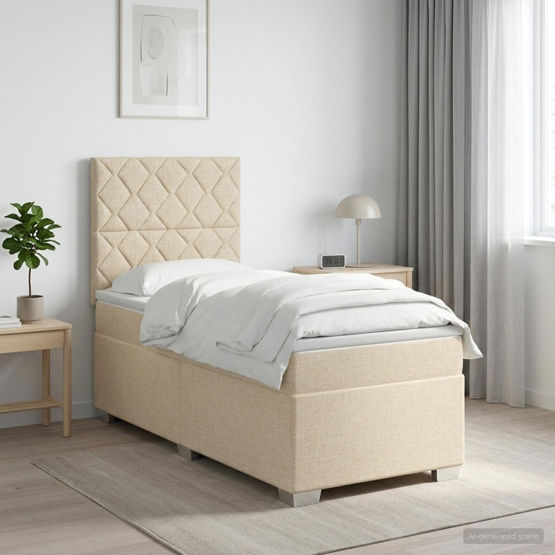 Pat boxspring cu saltea cu headboard Crem 90 x 200 cm Țesătură