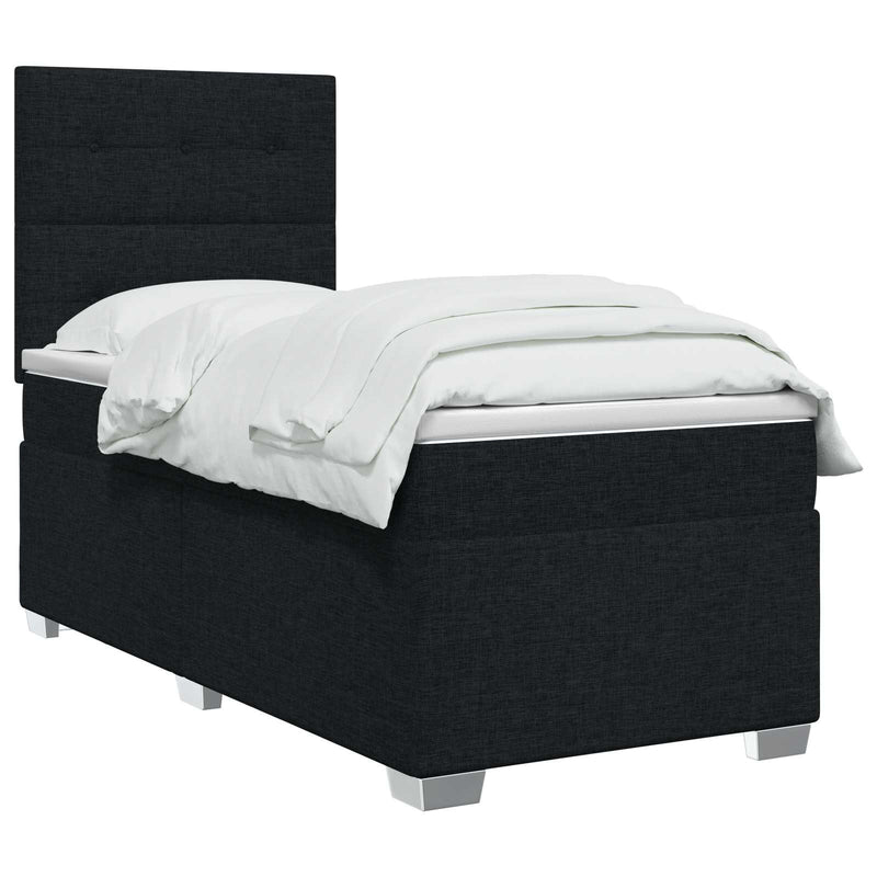 Pat boxspring cu saltea Negru 100 x 200 cm Țesătură