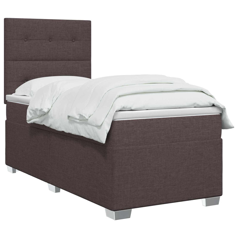 Pat boxspring cu saltea Maro închis 100 x 200 cm Țesătură