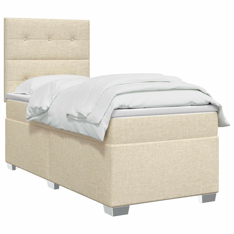 Pat boxspring cu saltea Crem 100 x 200 cm Țesătură