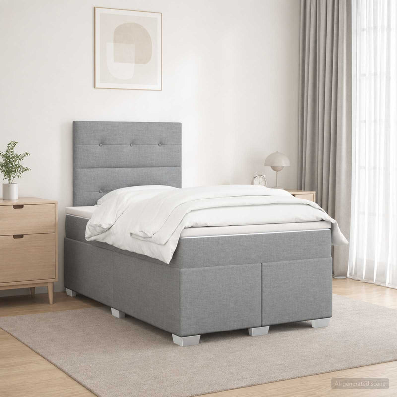 Pat boxspring cu saltea Gri deschis 120 x 190 cm Țesătură