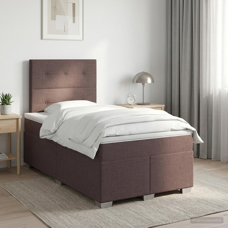 Pat boxspring cu saltea Maro închis 120 x 190 cm Țesătură