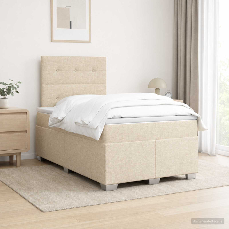 Pat boxspring cu saltea Crem 120 x 200 cm Țesătură