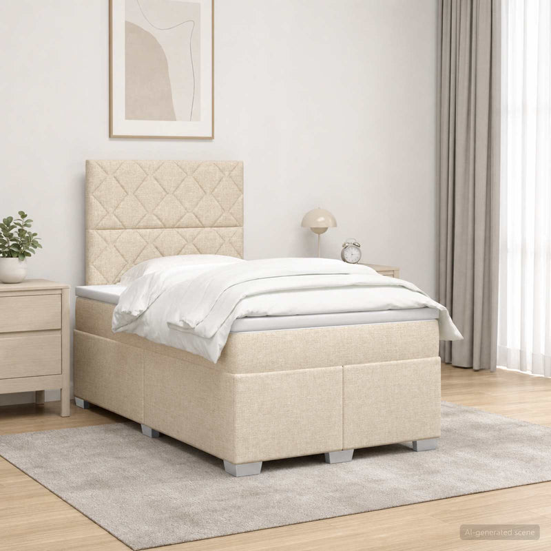 Pat boxspring cu saltea cu headboard Crem 120 x 200 cm Țesătură