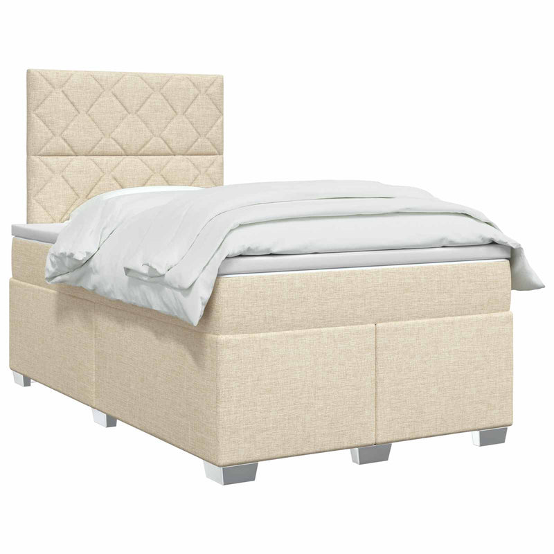 Pat boxspring cu saltea cu headboard Crem 120 x 190 cm Țesătură