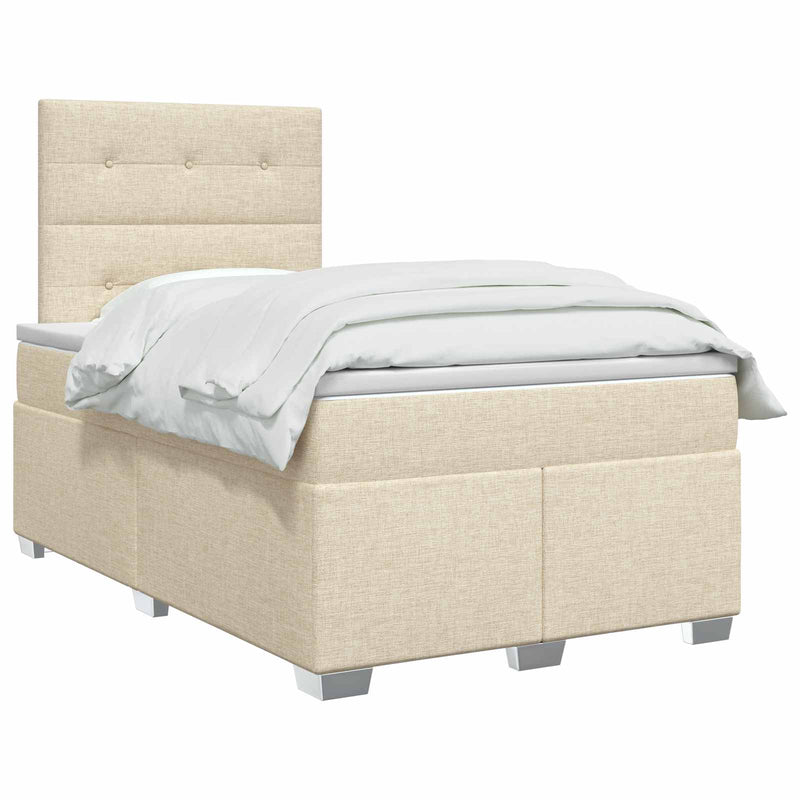 Pat boxspring cu saltea Crem 120 x 200 cm Țesătură