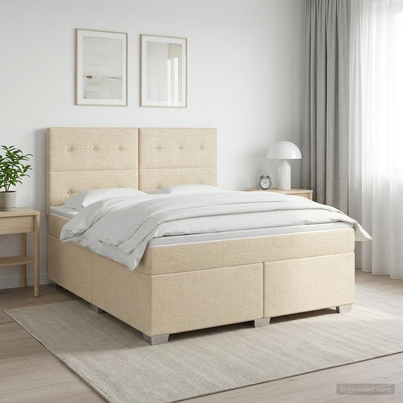 Pat boxspring cu saltea Crem 140 x 200 cm Țesătură