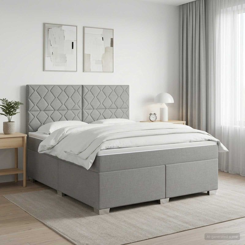 Pat boxspring cu saltea Gri deschis 140 x 190 cm Țesătură