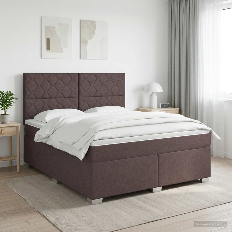 Pat boxspring cu saltea Maro închis 140 x 190 cm Țesătură