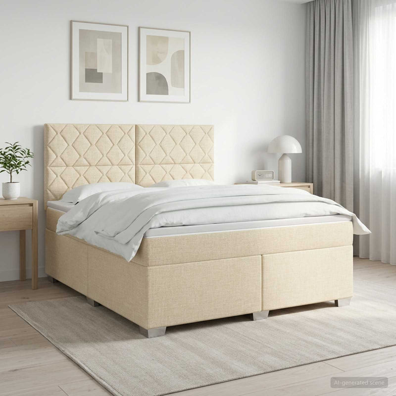 Pat boxspring cu saltea cu headboard Crem 180 x 200 cm Țesătură