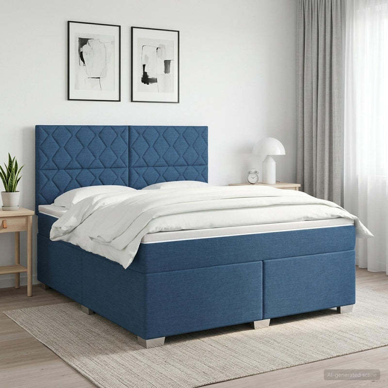 Pat boxspring cu saltea albastru 140 x 200 cm Țesătură
