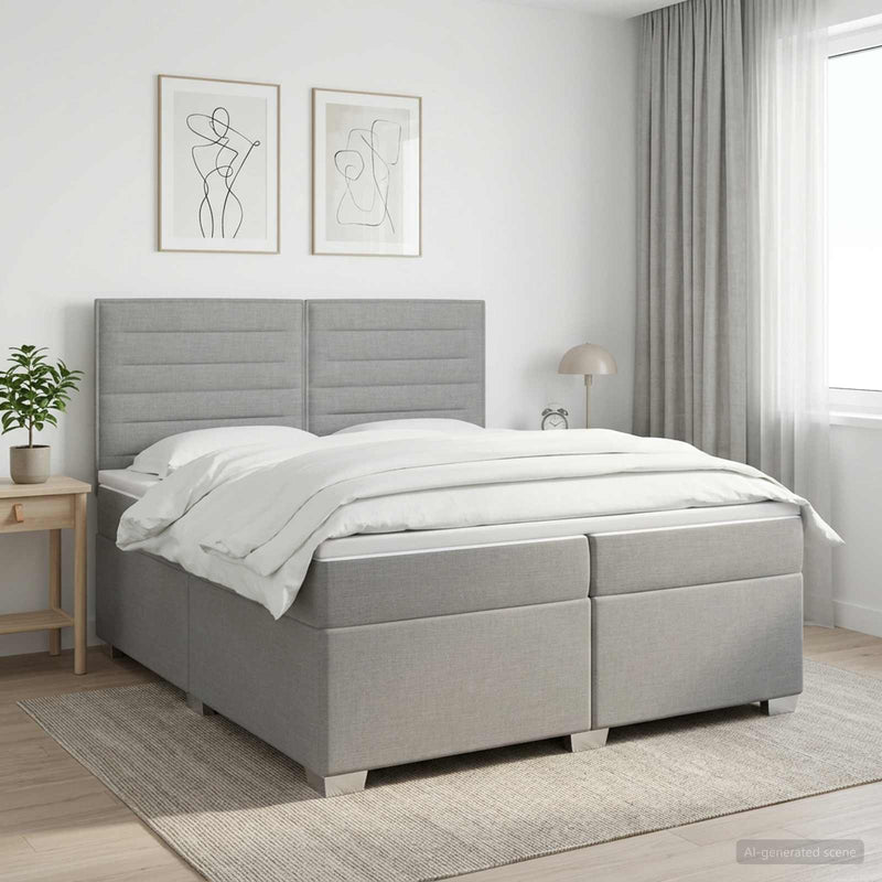 Pat boxspring cu saltea Gri deschis 200 x 200 cm Țesătură