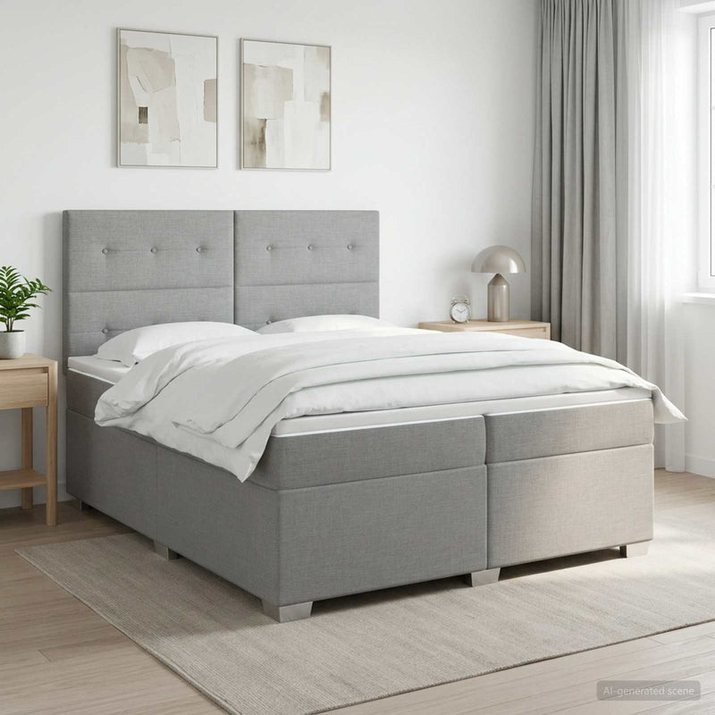 Pat boxspring cu saltea Gri deschis 200 x 200 cm Țesătură