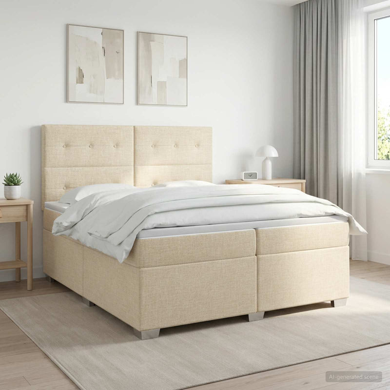 Pat boxspring cu saltea Crem 200 x 200 cm Țesătură