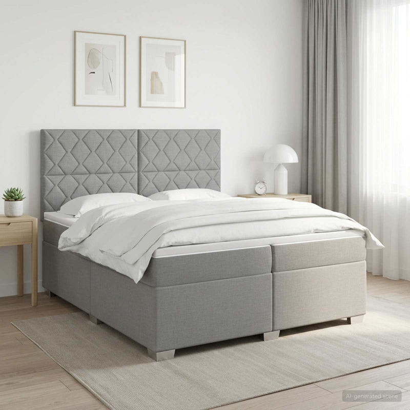 Pat boxspring cu saltea Gri deschis 200 x 200 cm Țesătură