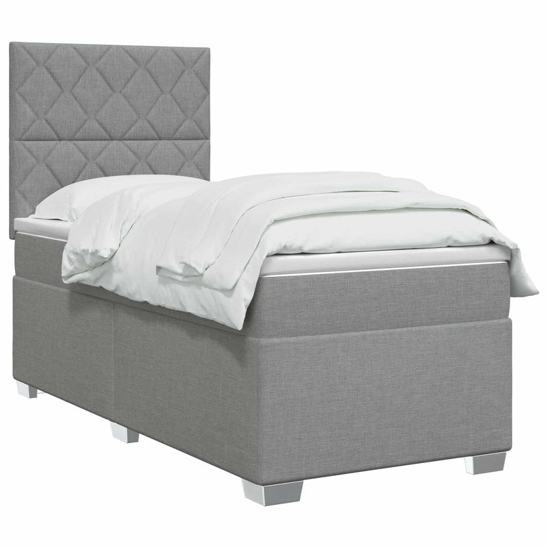 Pat boxspring cu saltea cu headboard Gri deschis Unic Țesătură