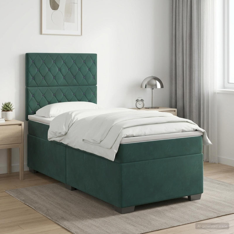 Pat boxspring cu saltea Verde închis 90 x 200 cm Catifea