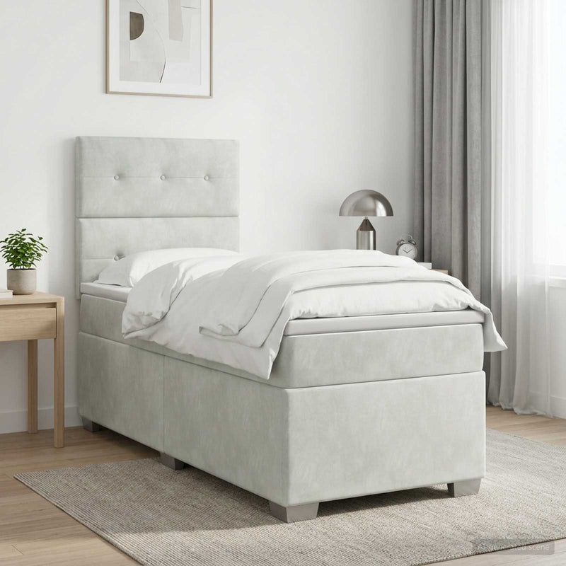 Pat boxspring cu saltea Gri deschis 80 x 200 cm Catifea