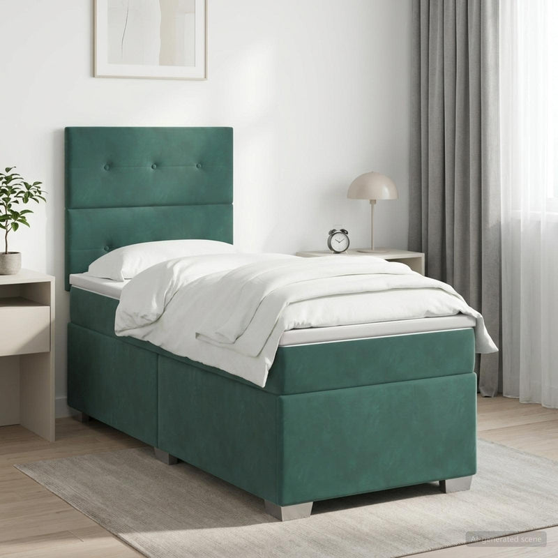 Pat boxspring cu saltea Verde închis 80 x 200 cm Catifea