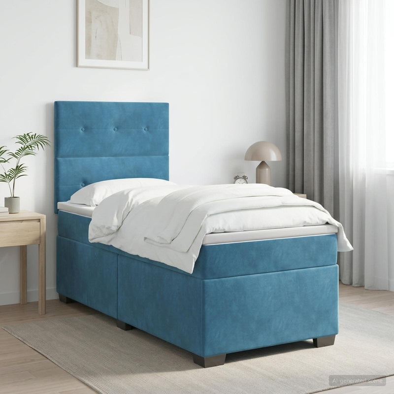 Pat boxspring cu saltea albastru 80 x 200 cm Catifea