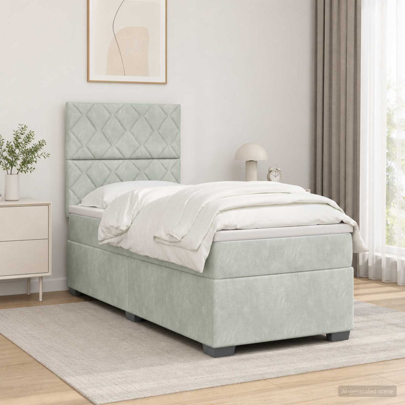 Pat boxspring cu saltea Gri deschis 80 x 200 cm Catifea