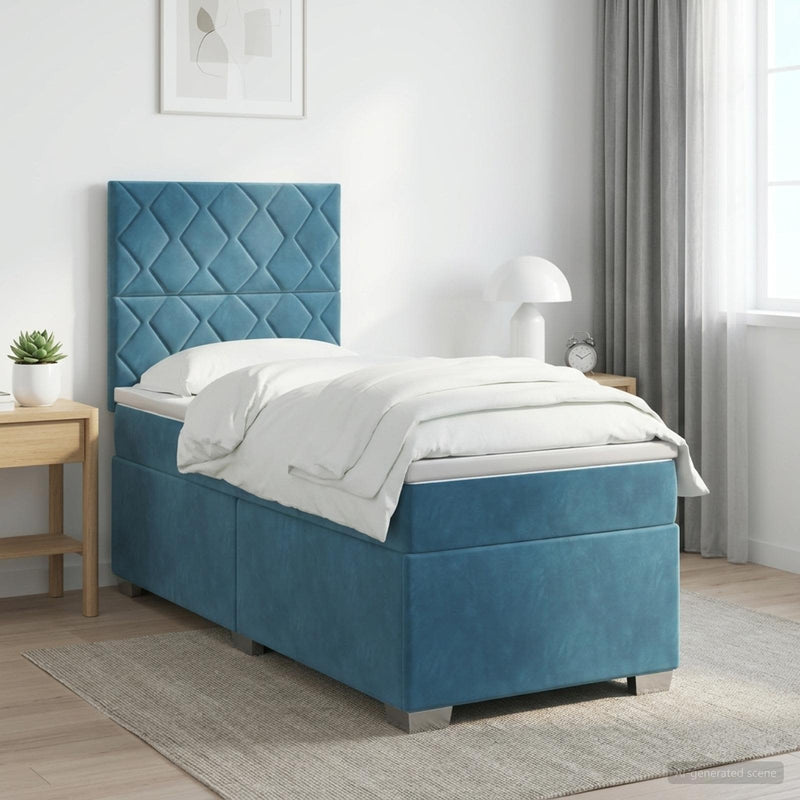 Pat boxspring cu saltea albastru 80 x 200 cm Catifea