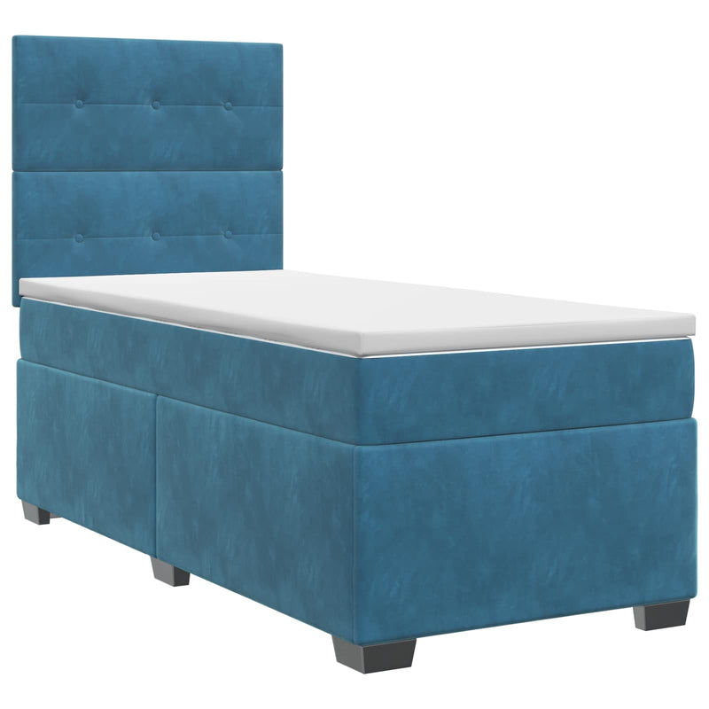 Pat boxspring cu saltea albastru 90 x 190 cm Catifea