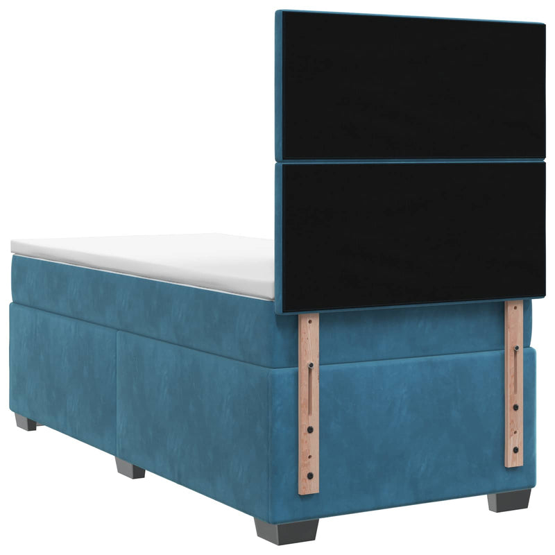 Pat boxspring cu saltea albastru 90 x 190 cm Catifea