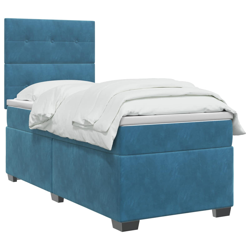Pat boxspring cu saltea albastru 90 x 190 cm Catifea
