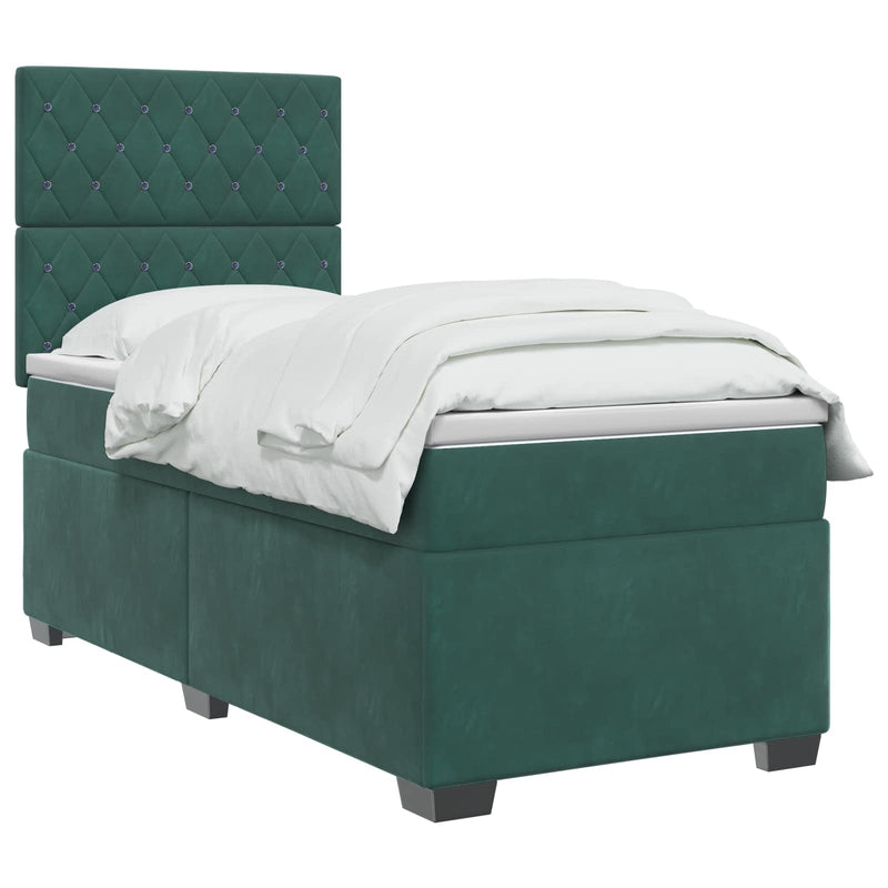 Pat boxspring cu saltea Verde închis 90 x 200 cm Catifea