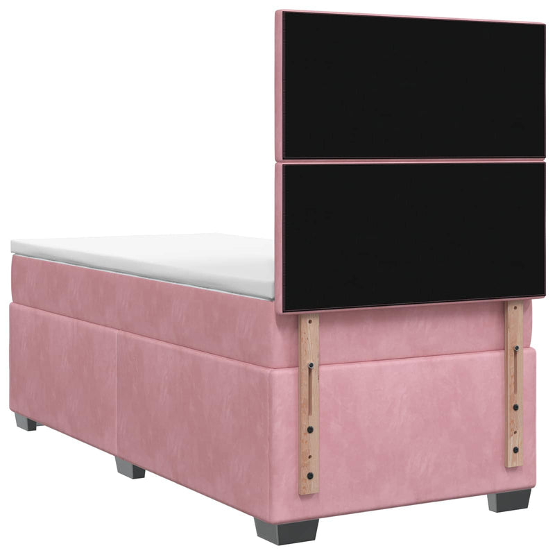 Pat boxspring cu saltea cu headboard Roz 90 x 200 cm Catifea