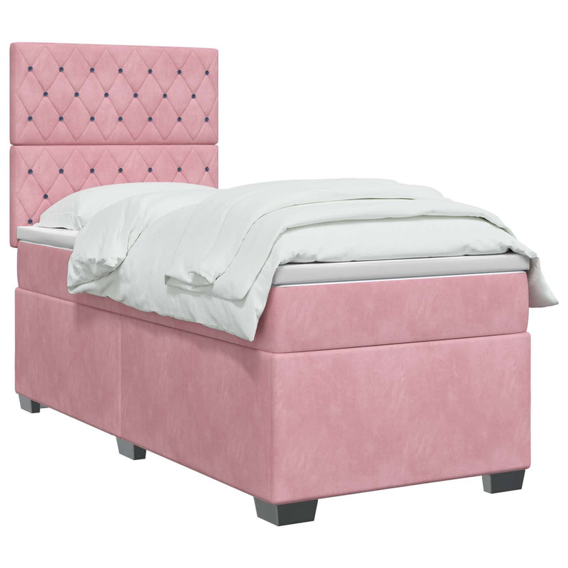 Pat boxspring cu saltea cu headboard Roz 90 x 200 cm Catifea