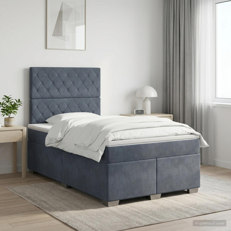Pat boxspring cu saltea Gri închis 120 x 200 cm Catifea