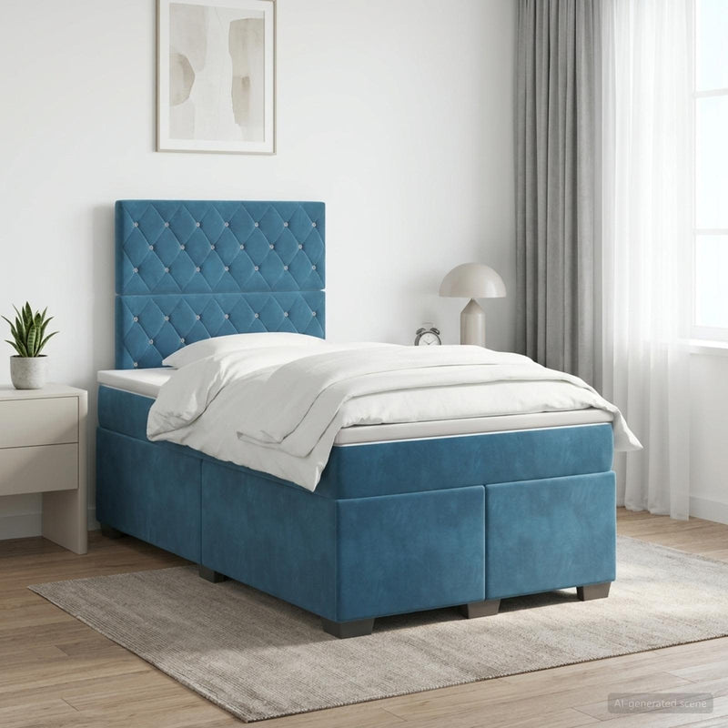 Pat boxspring cu saltea albastru 120 x 200 cm Catifea