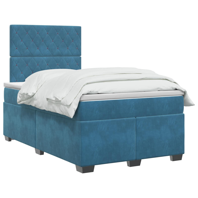 Pat boxspring cu saltea albastru 120 x 190 cm Catifea