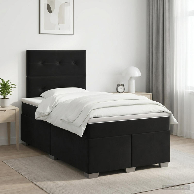 Pat boxspring cu saltea cu headboard Negru 120 x 190 cm Catifea