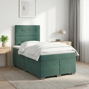 Pat boxspring cu saltea Verde închis 120 x 200 cm Catifea