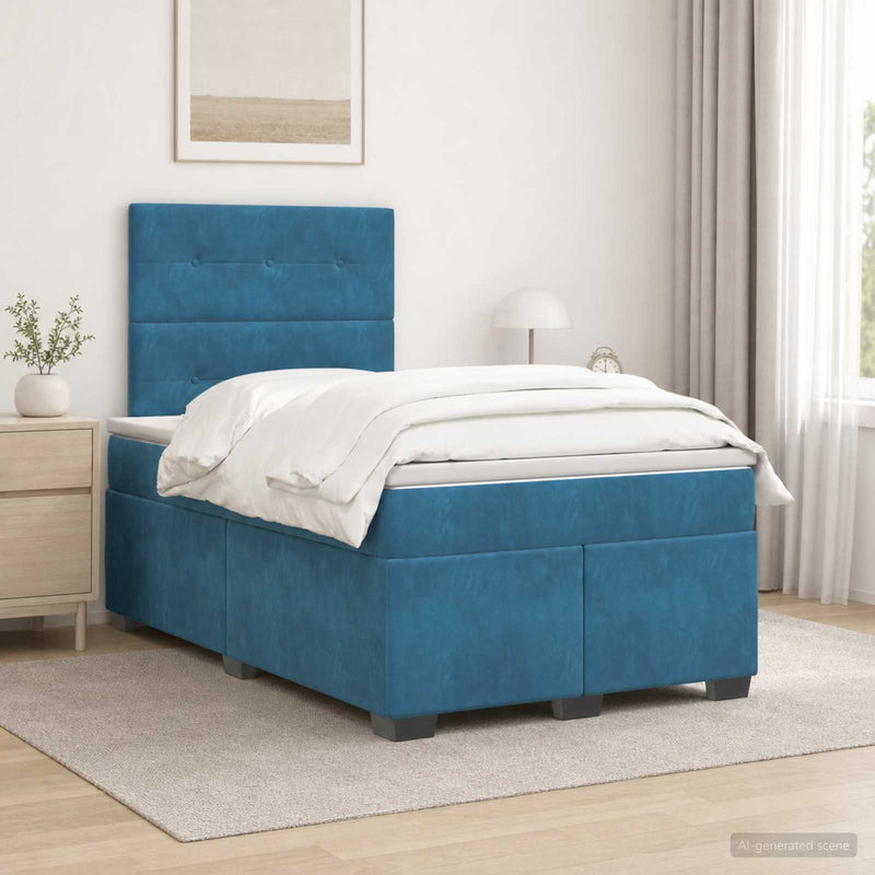 Pat boxspring cu saltea albastru 120 x 200 cm Catifea