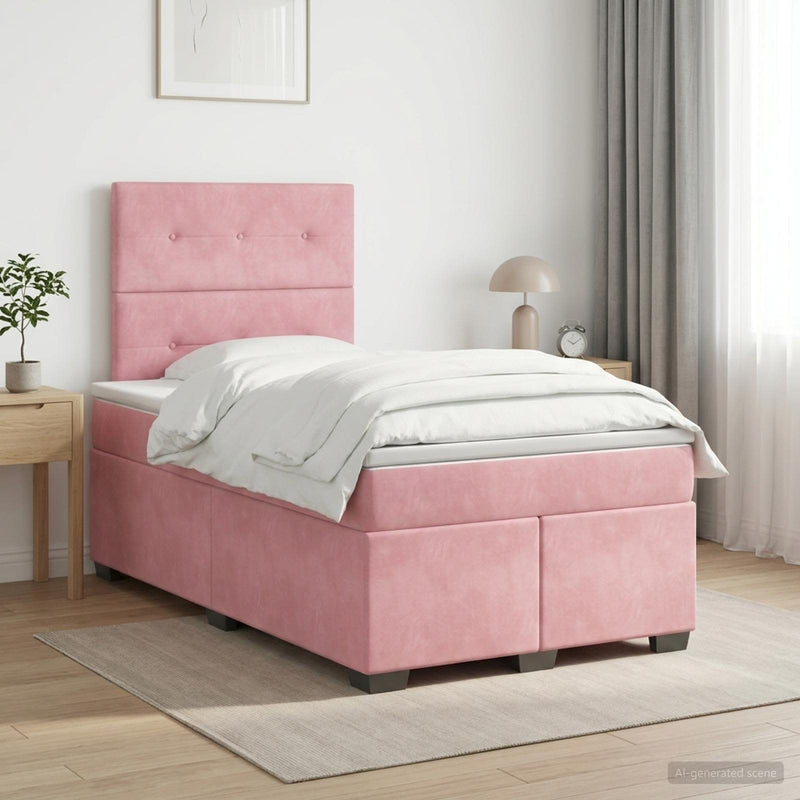 Pat boxspring cu saltea cu headboard Roz 120 x 200 cm Catifea