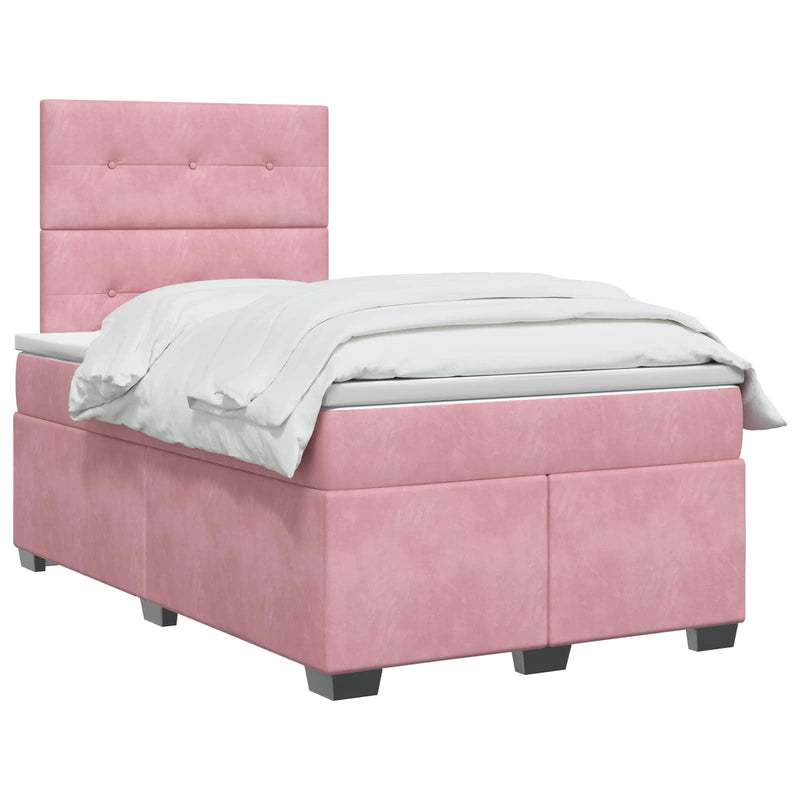 Pat boxspring cu saltea cu headboard Roz 120 x 190 cm Catifea