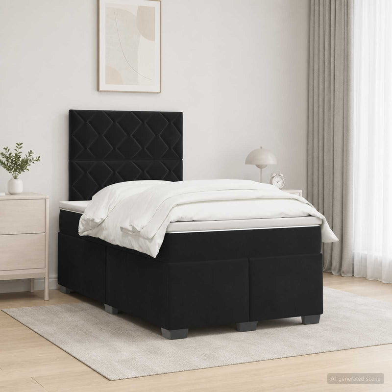Pat boxspring cu saltea cu headboard Negru 120 x 190 cm Catifea