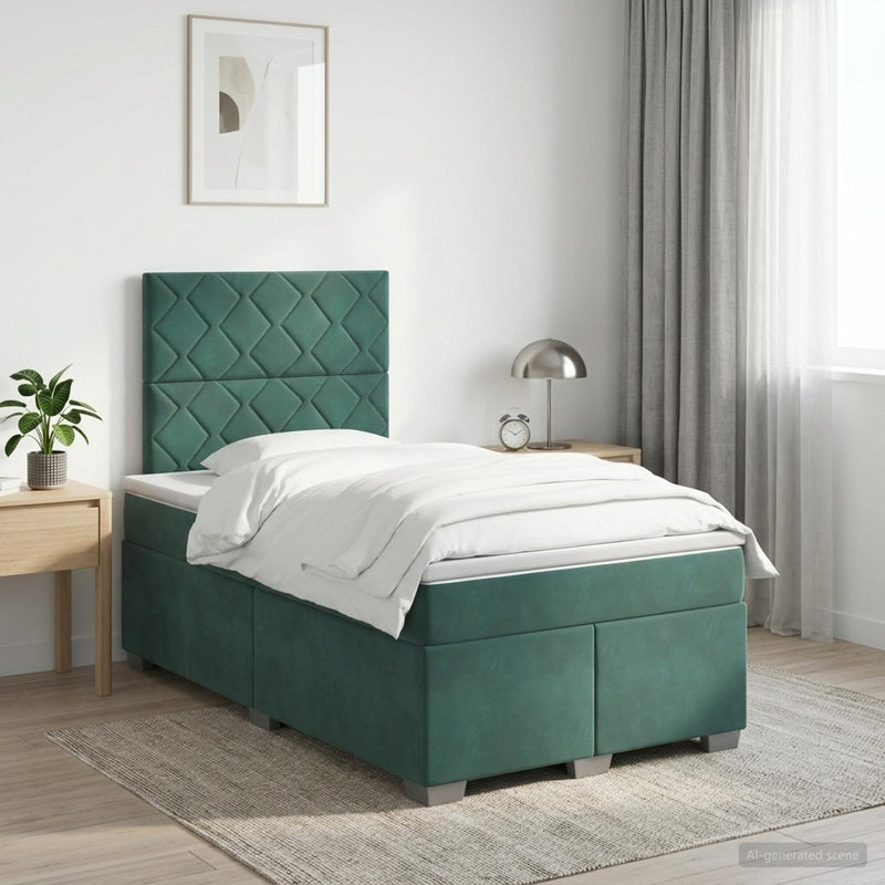 Pat boxspring cu saltea Verde închis 120 x 190 cm Catifea
