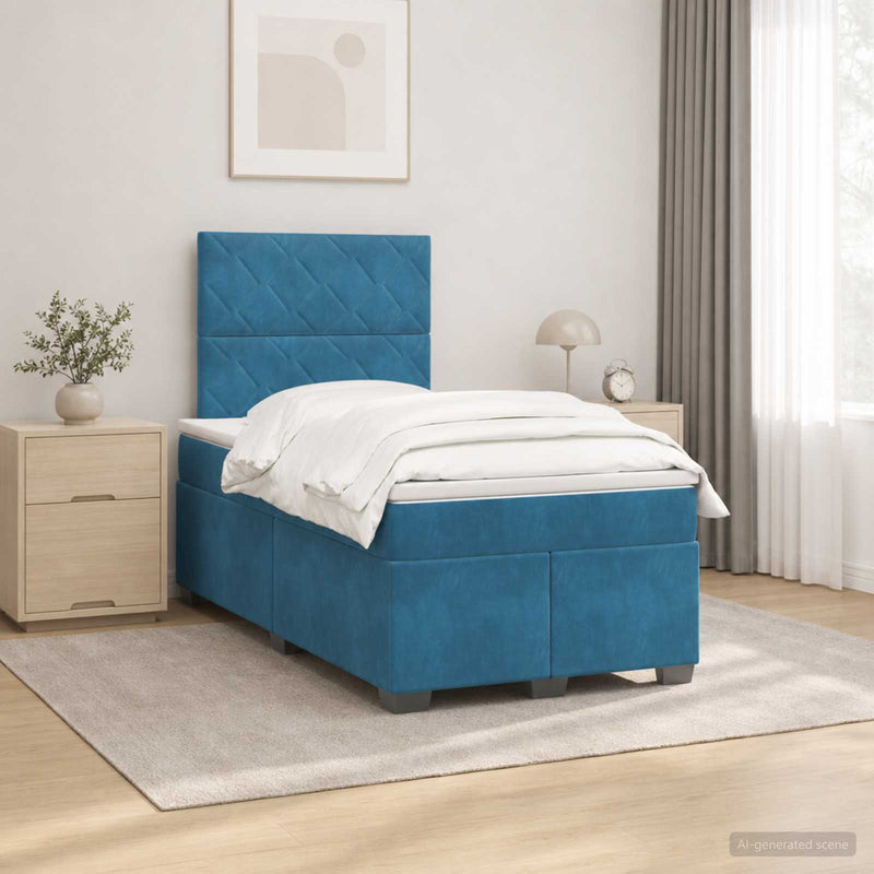 Pat boxspring cu saltea albastru 120 x 190 cm Catifea