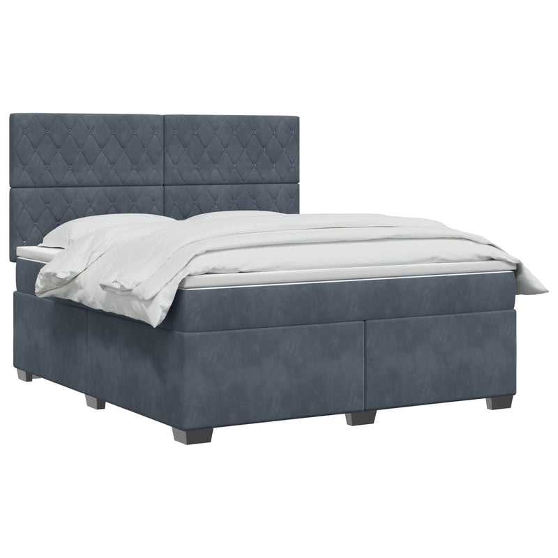 Pat boxspring cu saltea Gri închis 140 x 190 cm Catifea