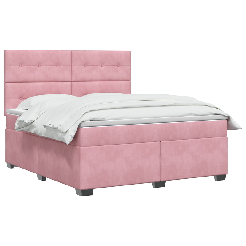 Pat boxspring cu saltea cu headboard Roz 140 x 200 cm Catifea