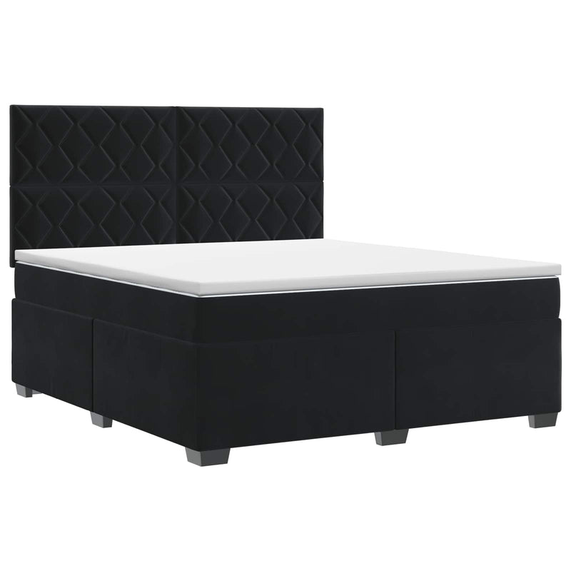 Pat boxspring cu saltea cu headboard Negru 160 x 200 cm Catifea