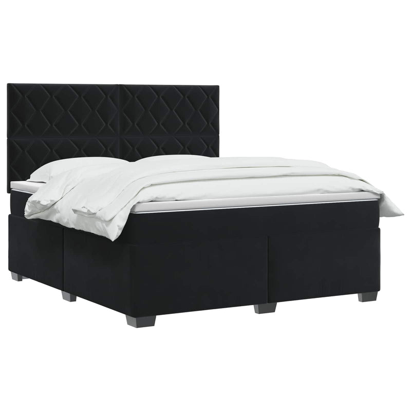 Pat boxspring cu saltea cu headboard Negru 160 x 200 cm Catifea