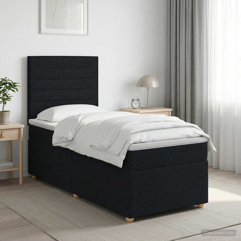 Pat boxspring cu saltea cu headboard Negru 90 x 200 cm Țesătură